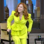 Lisa Ann Walter’s yellow bow front blazer and pants on Live with Kelly and Mark