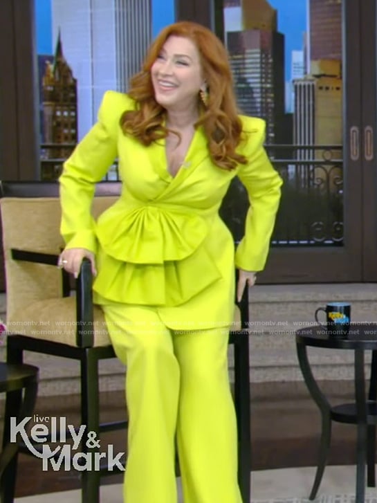 Lisa Ann Walter’s yellow bow front blazer and pants on Live with Kelly and Mark