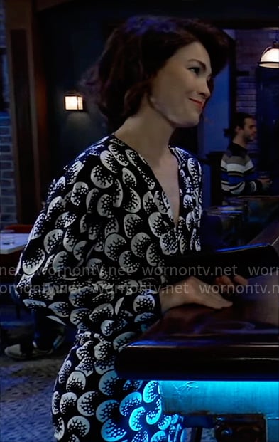 Elizabeth’s black and white printed dress on General Hospital