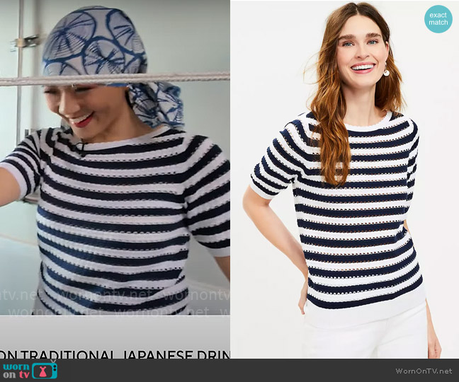 Loft Striped Sweater Tee worn by Nancy Chen on CBS Mornings