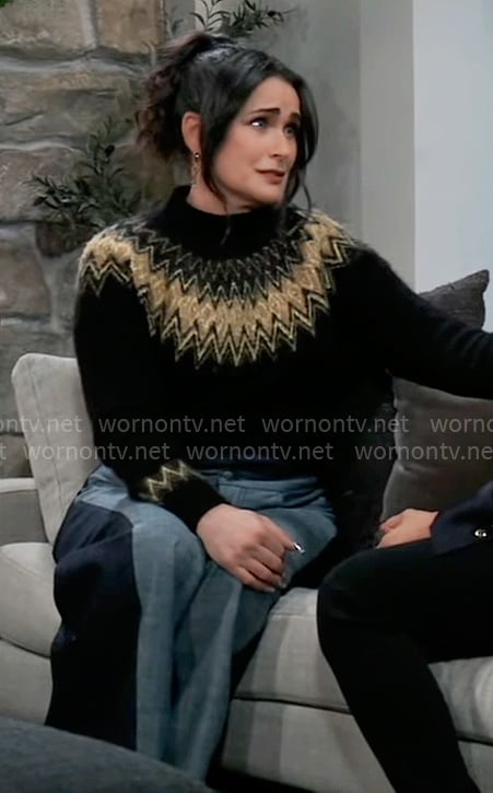 Lois’s black chevron fair-isle sweater on General Hospital