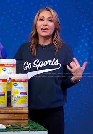 Lori's navy Go Sports sweatshirt on Good Morning America