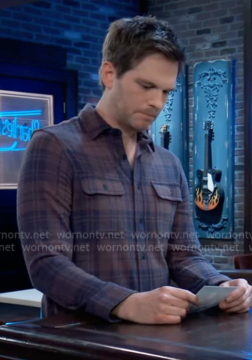 Lucas’s brown and blue plaid shirt on General Hospital