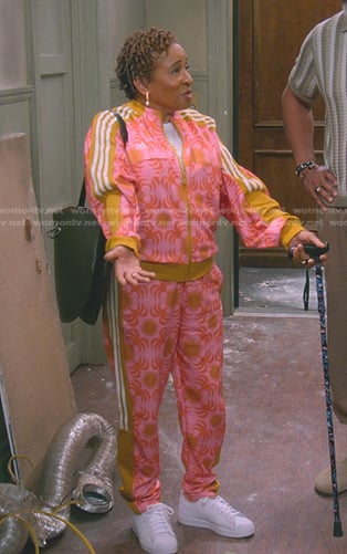 Lucretia’s pink print track jacket and pants on The Upshaws