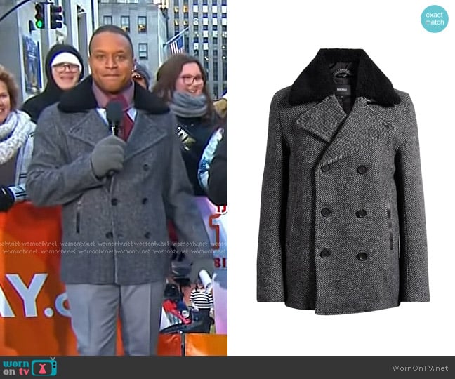 Mackage Cole Genuine Shearling Collar Wool Blend Peacoat worn by Craig Melvin on Today