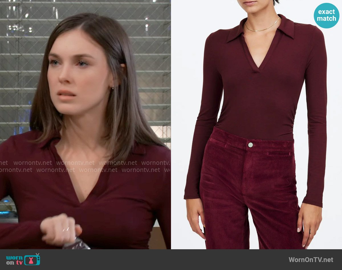 Willow’s burgundy collared top on General Hospital