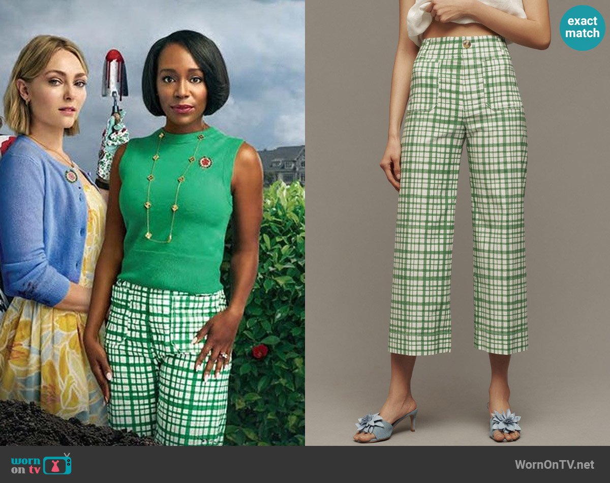 Maeve at Anthropologie The Colette Cropped Wide-Leg Pants worn by Catherine (Aja Naomi King) on Grosse Pointe Garden Society