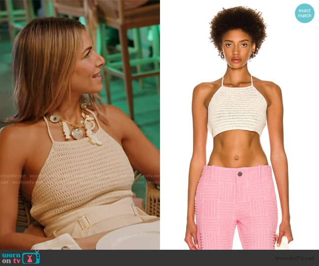 Magda Butrym Crochet Halter Top worn by Brynn Whitfield on The Real Housewives of New York City