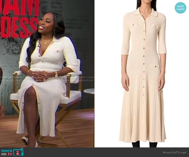 Maje Sequin Knit Midi Dress in Beige worn by Laci Mosley on Good Morning America