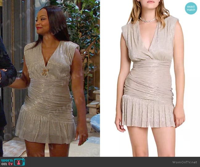 Maje Runnygo Short Metallic Dress worn by Chanel Dupree (Raven Bowens) on Days of our Lives