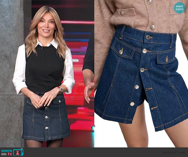 Maje Denim Skort worn by Kit Hoover on Access Hollywood