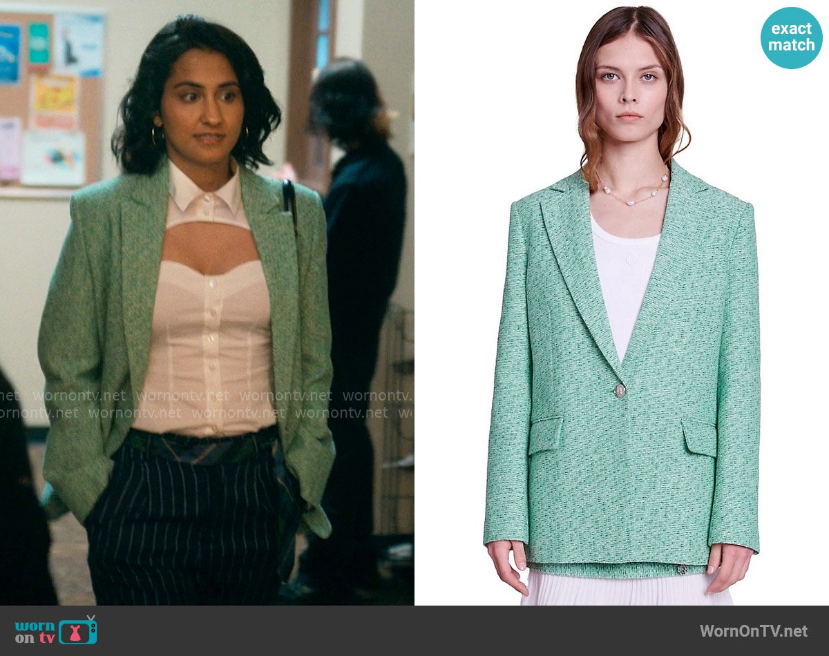 Maje Vrinny Tweed Blazer worn by Bela Malhotra (Amrit Kaur) on The Sex Lives of College Girls