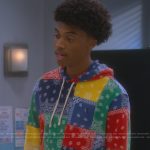 Malik’s colorblock bandana print hoodie on The Upshaws