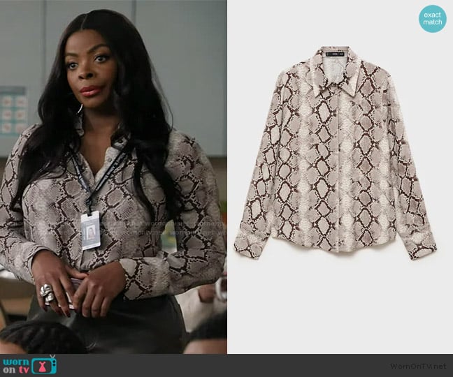 Mango Animal print flowing shirt worn by Ava Coleman (Janelle James) on Abbott Elementary