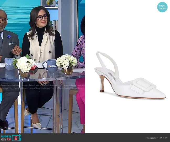 Manolo Blahnik Maysli 70 Nappa Slingback worn by Savannah Sellers on Today