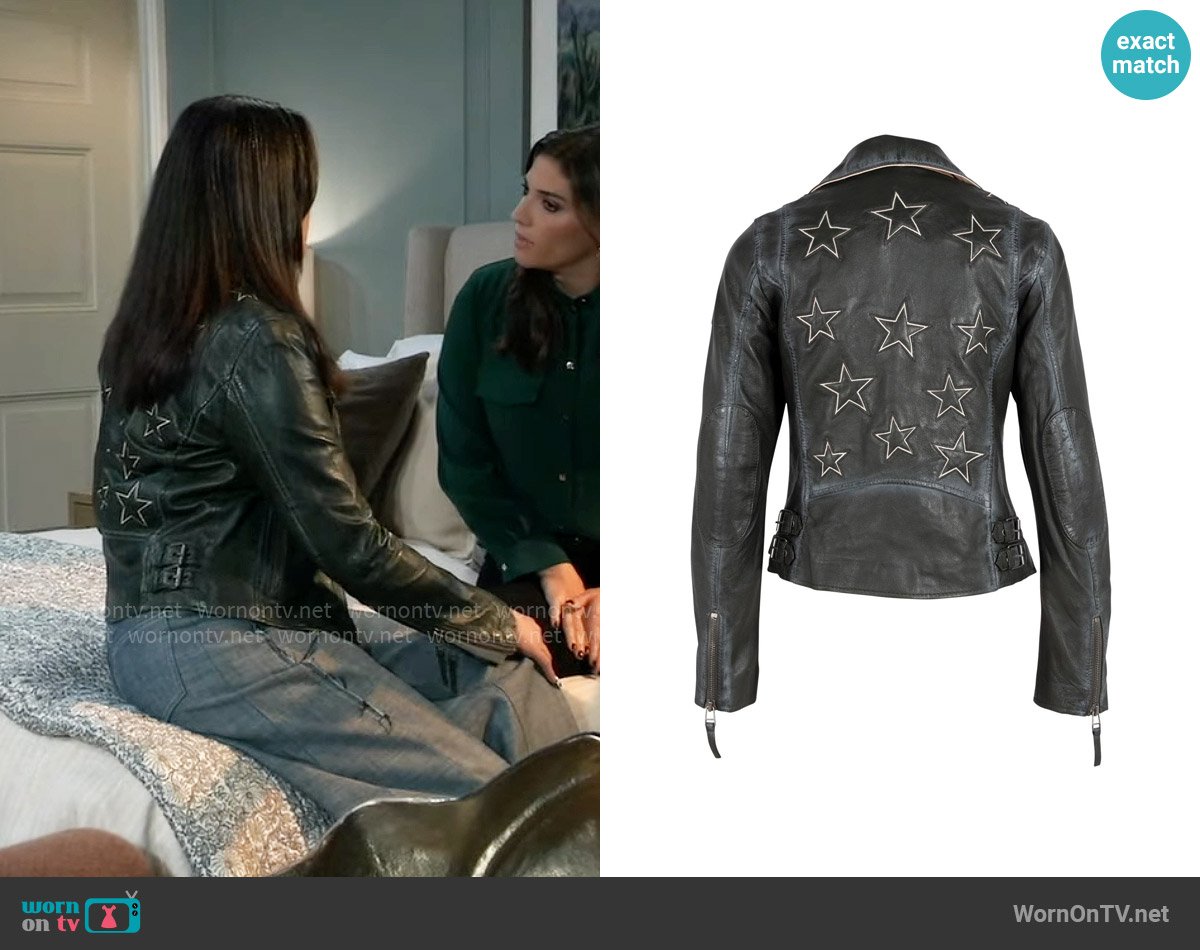 Mauritius Christy Rf Star Detail Leather Jacket worn by Lois Cerullo (Rena Sofer) on General Hospital