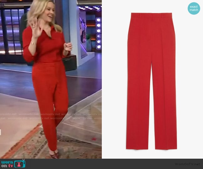 Max Mara Straight Fit Wool Satin Trousers worn by Reese Witherspoon on The Kelly Clarkson Show