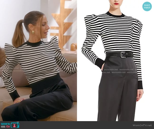 Max Mara Volpino Striped Puff Shoulder Top worn by Dorit Kemsley on The Real Housewives of Beverly Hills