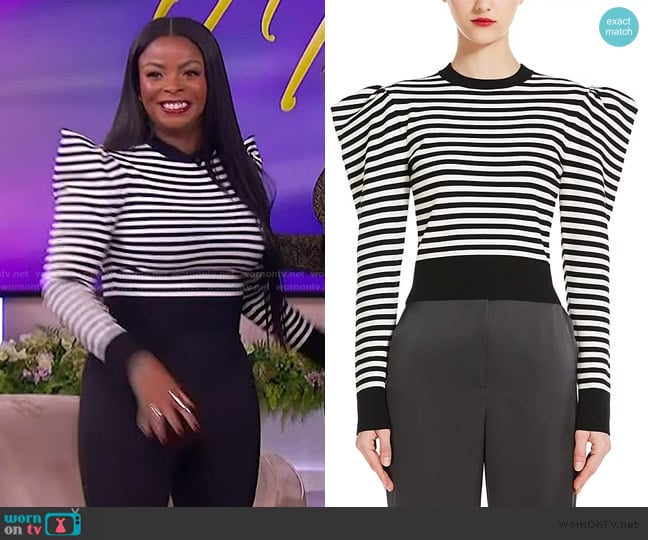 Max Mara Volpino Striped Puff Shoulder Top worn by Janelle James on The Jennifer Hudson Show