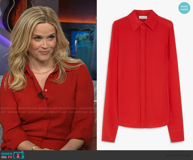 Max Mara Crepe Shirt worn by Reese Witherspoon on The Kelly Clarkson Show