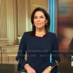 Meg Oliver’s navy chain sleeve dress on CBS Mornings