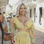 Mia’s yellow floral cutout dress on The Real Housewives of Potomac