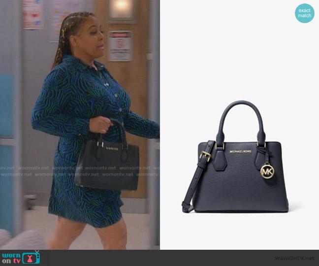 Michael Kors Camille Small Pebbled Leather Satchel worn by Regina Upshaw (Kim Fields) on The Upshaws