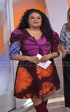 Michelle Buteau’s tie dye puff sleeve dress on Today