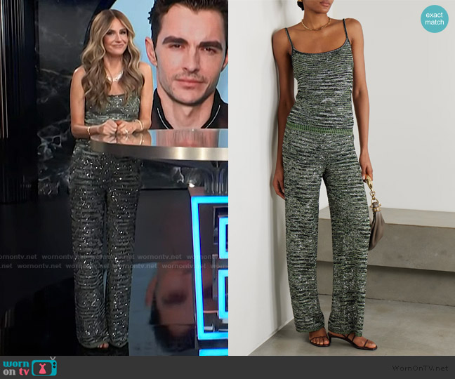 Missoni Mare sequin-embellished metallic crochet-knit top worn by Keltie Knight on E! News