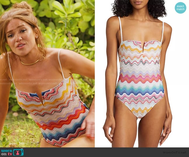 Brynn’s zig-zag stripe swimsuit on RHONY