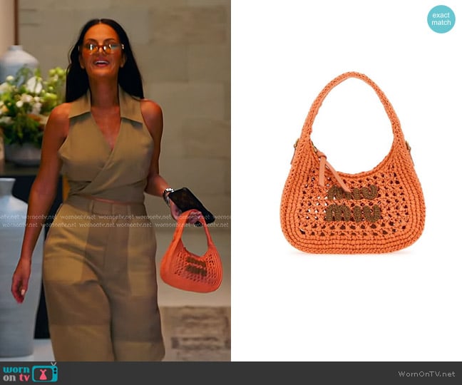 Miu Miu Wander Raffia Top Handle Bag worn by Lisa Barlow on The Real Housewives of Salt Lake City