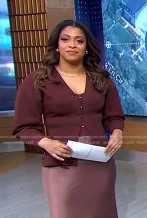 Morgan’s burgundy cardigan on Good Morning America