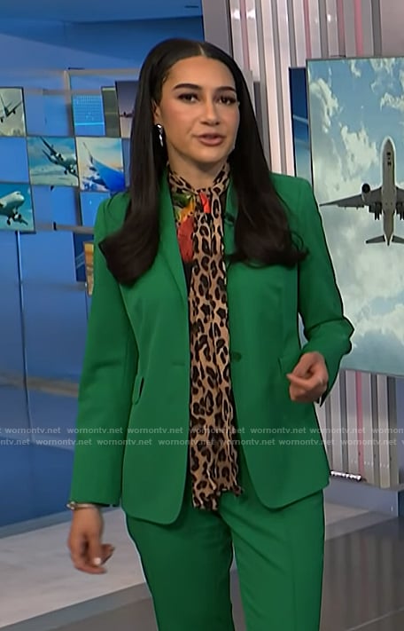 Morgan's mixed print tie neck top on NBC News Daily