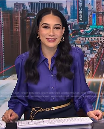 Morgan’s purple button down blouse on NBC News Daily