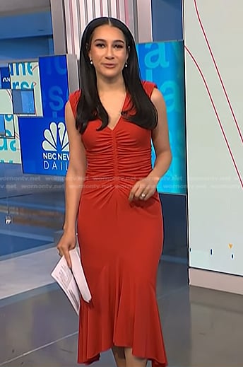 Morgan's red ruched front dress on NBC News Daily