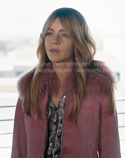 Morgan's pink fur trim jacket on High Potential