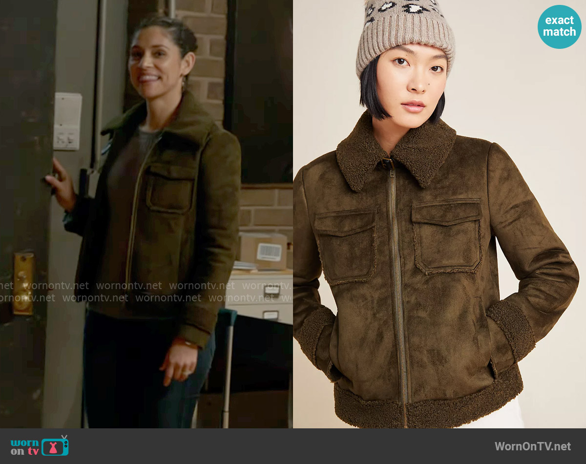 Mother Four Corners Sherpa-Lined Bomber Jacket worn by Stella Kidd (Miranda Rae Mayo) on Chicago Fire