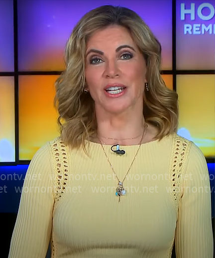 Natalie Morales’ yellow crochet detail dress on CBS Mornings