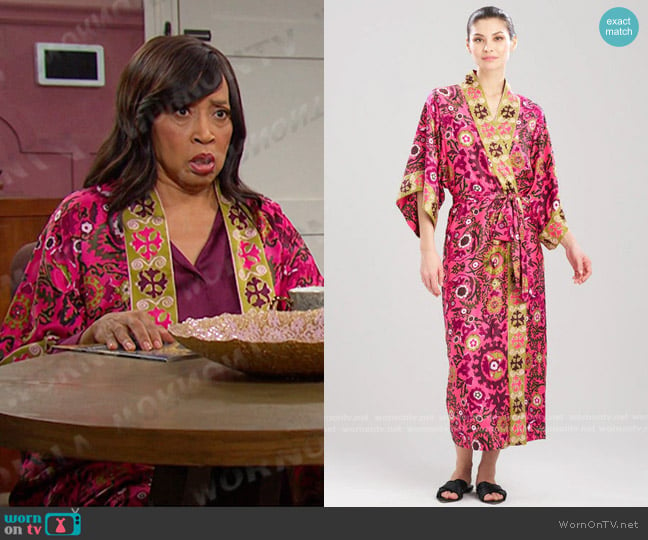 Natori Palazzo Kimono Robe in Fiesta Pink Combo worn by Paulina Price (Jackée Harry) on Days of our Lives