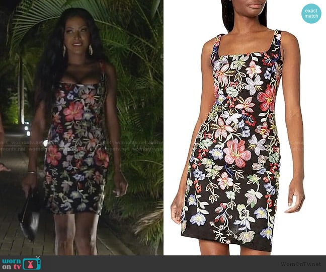 Nicole Miller Sleeveless Embroidered Bodycon Dress worn by Stacey Rusch on The Real Housewives of Potomac