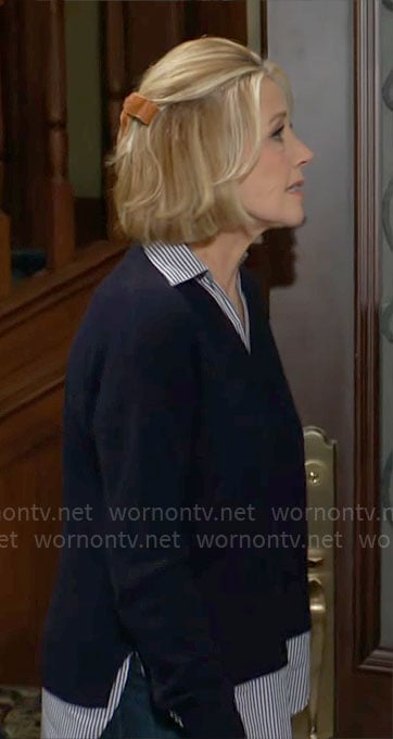 Nikki’s navy layered sweater on The Young and the Restless