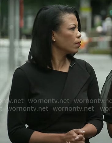 Nikole Killion's black asymmetric neckline dress on CBS Mornings
