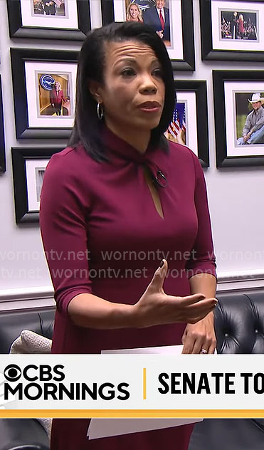 Nikole Killion’s purple twisted keyhole dress on CBS Mornings