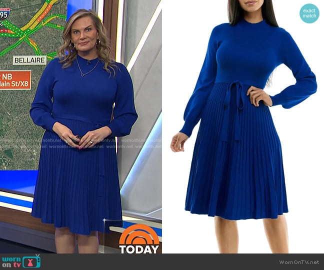 Nina Leonard Tie Waist Fit & Flare Sweater Dress in Deep Sapphire worn by Emily West on Today