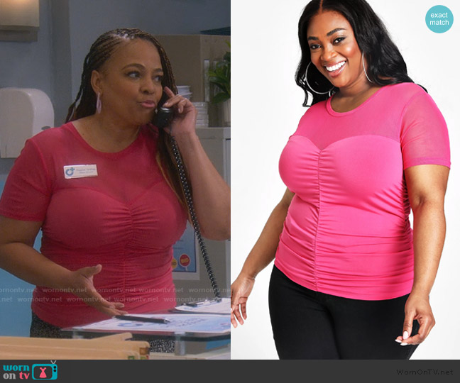 Nina Parker Trendy Plus Size Ruched Knit Top worn by Regina Upshaw (Kim Fields) on The Upshaws