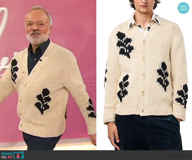 Graham Norton’s ivory floral cardigan on Sherri