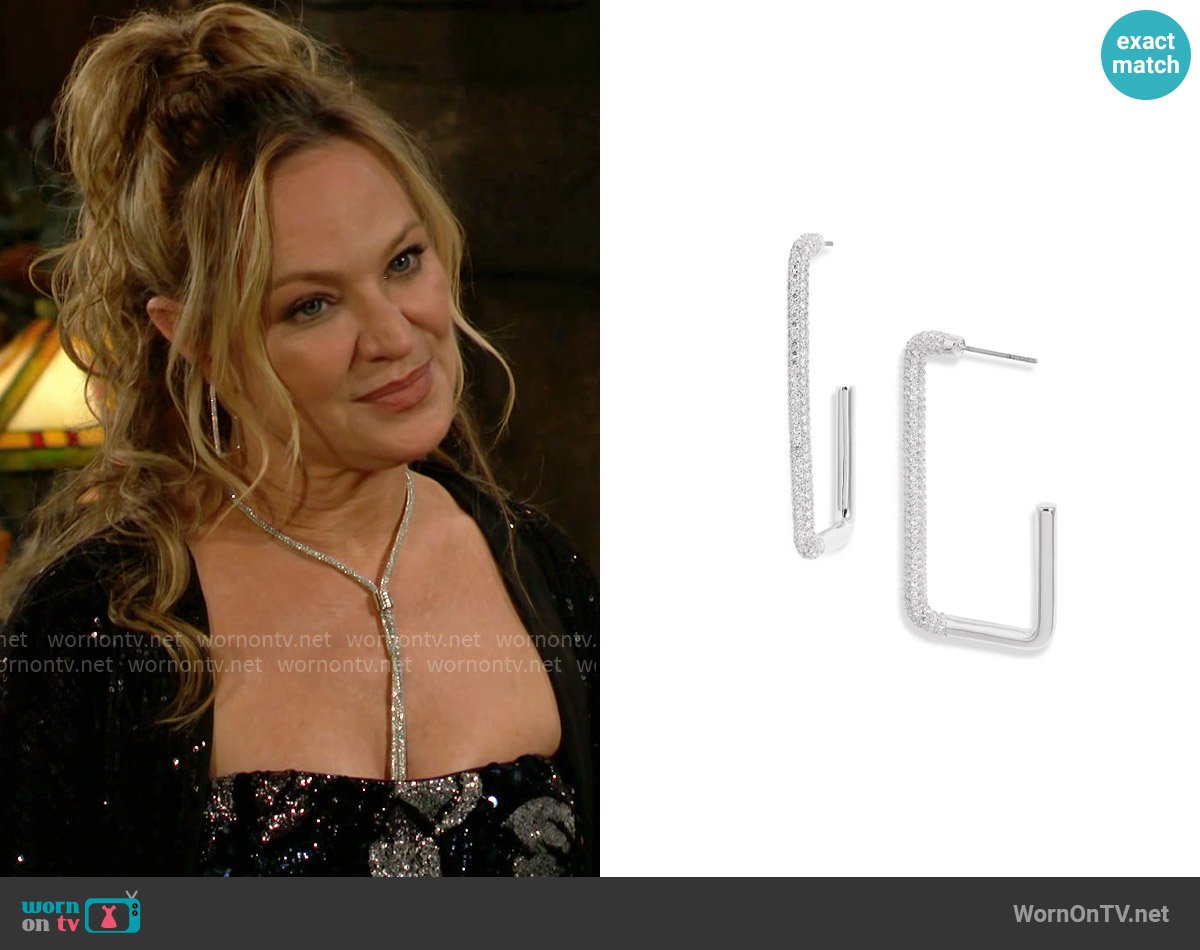 Nordstrom Pavé Cubic Zirconia Rectangle Hoop Earrings worn by Sharon Newman (Sharon Case) on The Young and the Restless