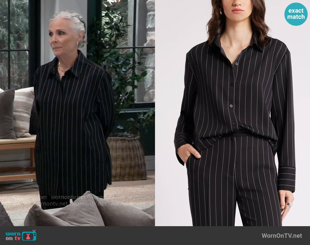 Tracy’s black pinstriped shirt on General Hospital