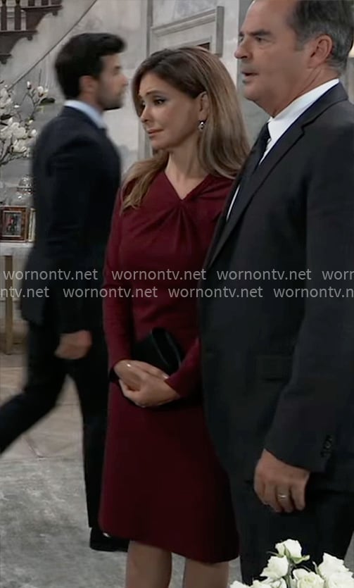 Olivia’s burgundy gathered dress on General Hospital