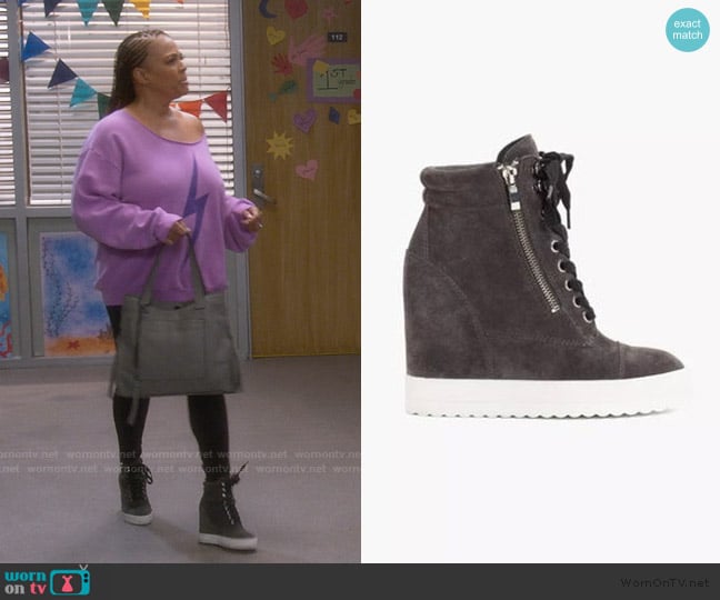 Paige Zoe Suede Wedge Sneakers worn by Regina Upshaw (Kim Fields) on The Upshaws